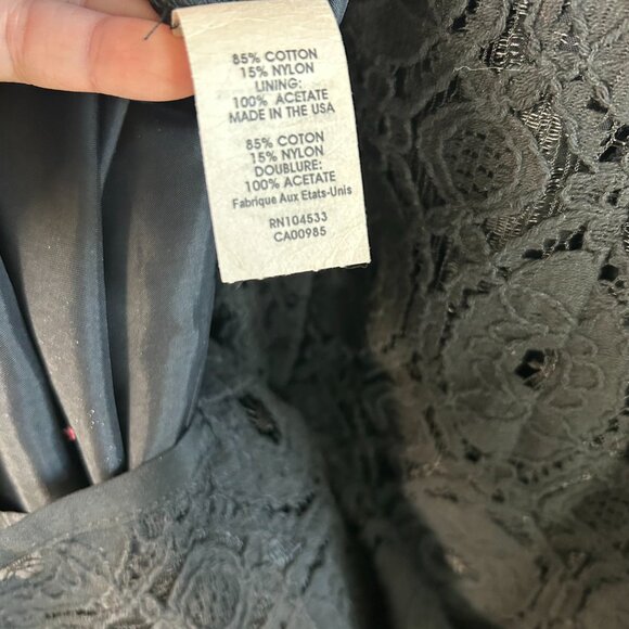 Nanette Lepore Dress Black Lace Overlay Sheath Cap Sleeve SZ8 Cocktail Party - Picture 9 of 10